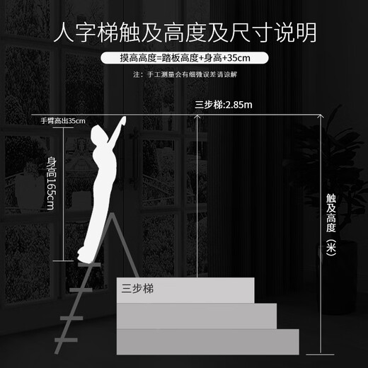 雷都捷特小巨人梯子家用人字梯加厚铝合金多功能折叠室内登高扶梯装修梯 15265 三步