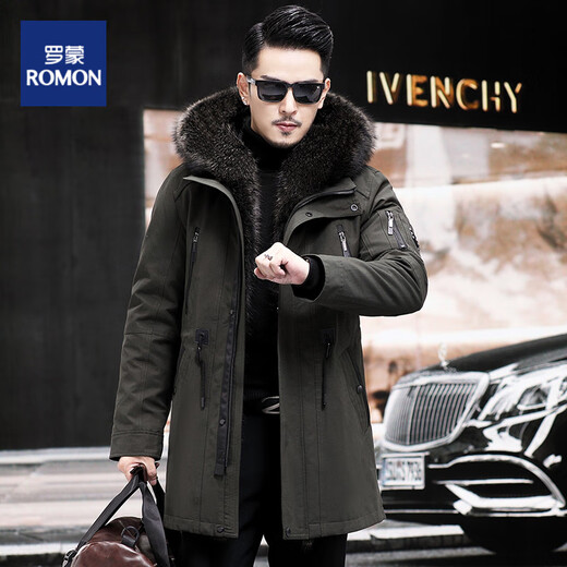 Veste de parka pour hommes Romon Mid-longueur épaissie de veste en cuir authentique hommes militaire vert xl 175