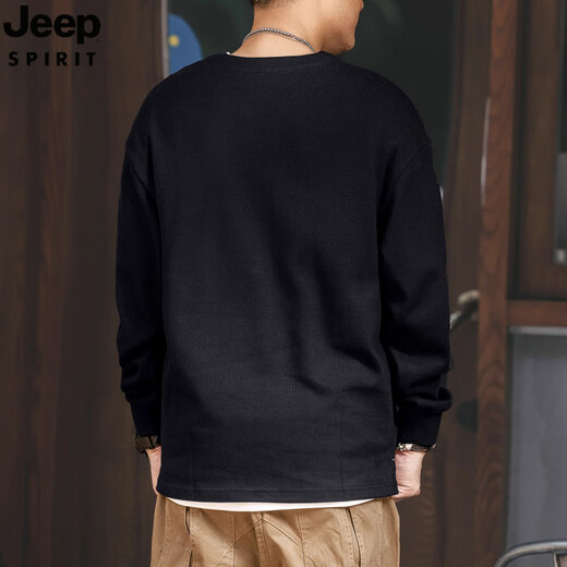 JEEP SPIRIT Jeep American Henry collar polo shirt for men in autumn pure cotton casual bottoming shirt sweatshirt for men loose long-sleeved T-shirt black L recommended 105-120Jin Jin equals 0.5 kg