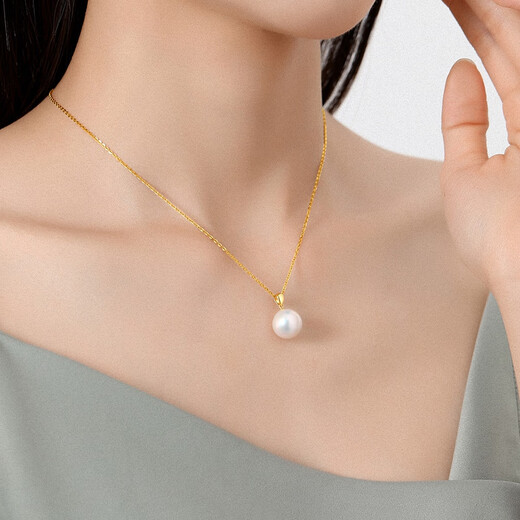 Queen of Pearls 18K gold round bright pearl pendant 11-12mm white freshwater pearl necklace birthday gift for women