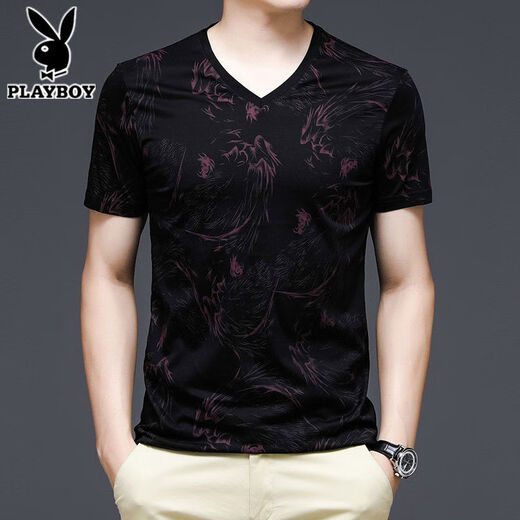 
Playboy (PLAYBOY) Playboy Short-sleeved T-shirt for Men's V-neck Ice-Merky Cotton Sweatshirt Half-sleeved Thin Printed T-shirt Men's Fashion 13807# Blue Short-sleeved T-shirt M