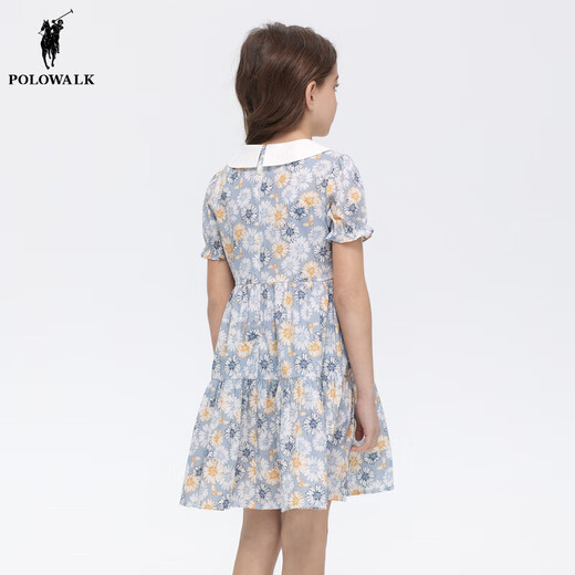 POLOWALK Cotton Summer Children's Clothing Girls Dress 25 Summer New Vacation Style Printed Versatile Skirt Blue 110
