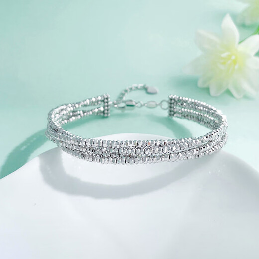 Chinese gold platinum bracelet with platinum bouncy sparkling C-shaped three-circle open bracelet adjustable gift for wife's birthday gift about 21.63g