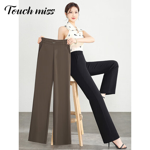 塔驰密司 TOUCH MISS高端时尚显瘦阔腿裤女2025夏季薄款高腰窄版垂坠直筒西装裤子 杏色-标准裤长100厘米 2XL 30/体重122-134斤内