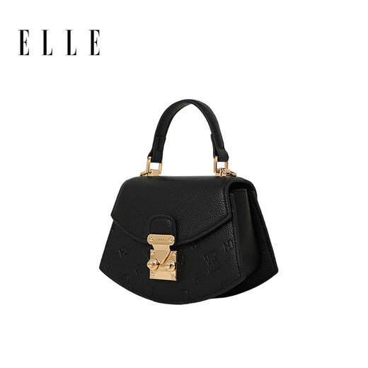 ELLE Fashion Light Luxury Handbag Designer's Litchi Pattern Exquisite Crossbody Bag 46862 Official Flagship Authentic Classic Black