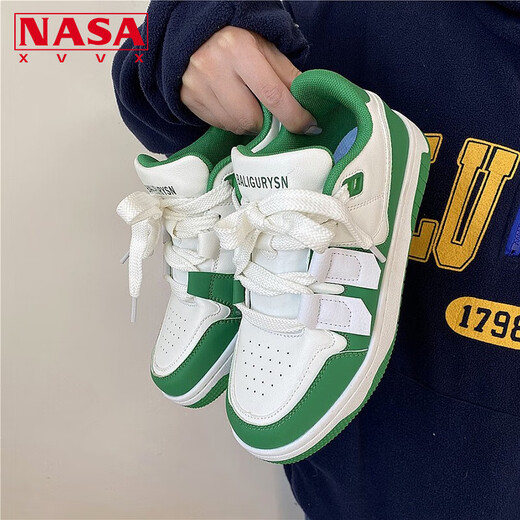 NASA XVVX板鞋男生ins超火港风小众情侣运动休闲鞋子新款潮流百搭滑板男鞋 6630-白绿色 42