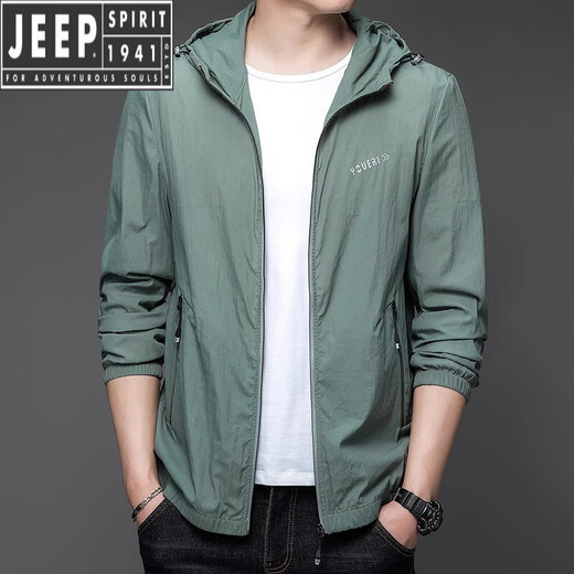 Jeep Spirit Sun Protection Clothes Men's Summer Thin Outdoor Ice Ice Silk Hooded UV Sun Protection Veste N9928 Mist Blue M 170 105-120Jin [Jin est égal à 0,5 kg]