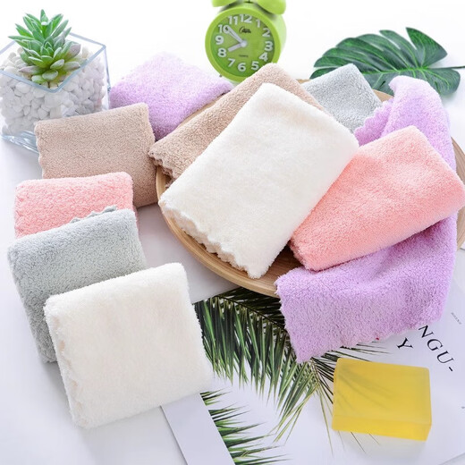 Face towel small coral velvet square small fiber absorbent quick-drying cheap square towel cleaning handkerchief random color 1 pack