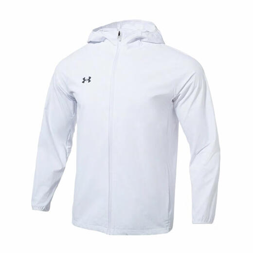 安德玛（Under Armour）运动生活系列纯色Logo拉链连帽长袖防风夹克外套男女同款白色 白色 XL