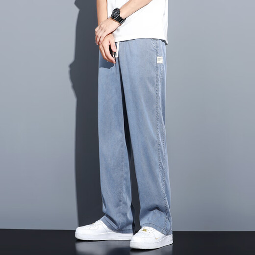 罗蒙（ROMON）夏季垂感天丝牛仔裤男士宽松直筒休闲阔腿裤潮冰丝薄款休闲长裤子 1048蓝色 夏季 薄款 XL 130-150斤