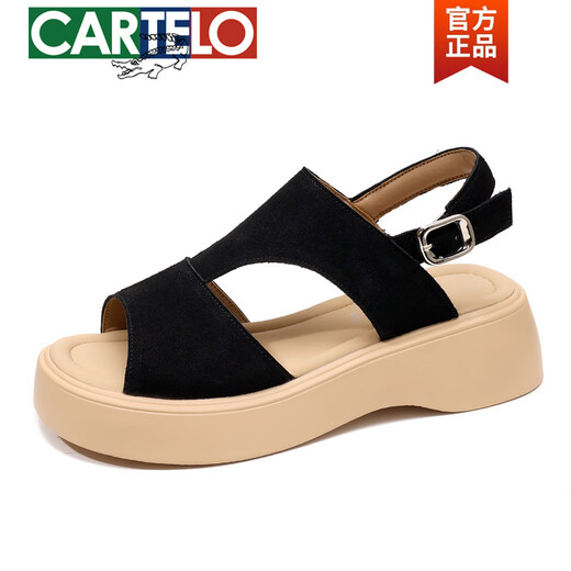 CARTELO fish mouth sandals for women 2025 new summer mid-heel thick-soled leopard print non-slip soft-soled genuine leather Roman shoes with skirt Khaki 34