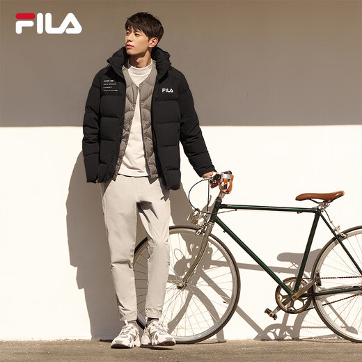 FILA official couple down jacket 2025 winter fashionable casual hooded top warm jacket for men and women