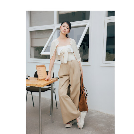 SNIDEL2025春夏时尚百搭高腰压褶纯色直筒阔腿裤SWFP252134 蓝色 S (0)