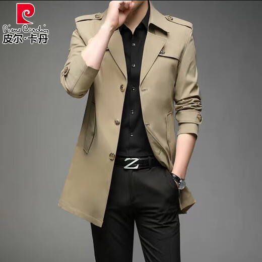 Pierre Cardin (pierre cardin) men's windbreaker 2025 new spring and autumn mid-length coat men's jacket thin top business casual dad wear black winter plus hou M 170 85-110Jin Jin is equal to 0.5 kg