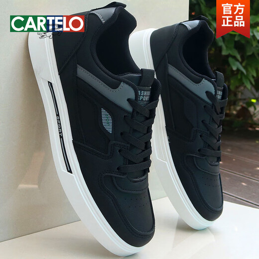 Cartelo Herrenschuhe, Frühling und Sommer 2025 neue Leder weiße Schuhe, Herren Trendy Vielseitige Sports -Casual -Schuhe 9905 Weiß und Schwarzes Flaggschiff Modell 44