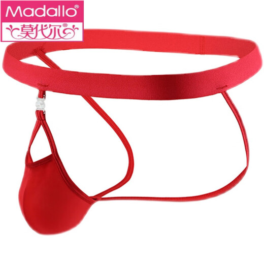 Modal removable bladder men's PP thong men's ice silk thong translucent rear hollow personality characteristic underwear gay red rib color blue cloth M