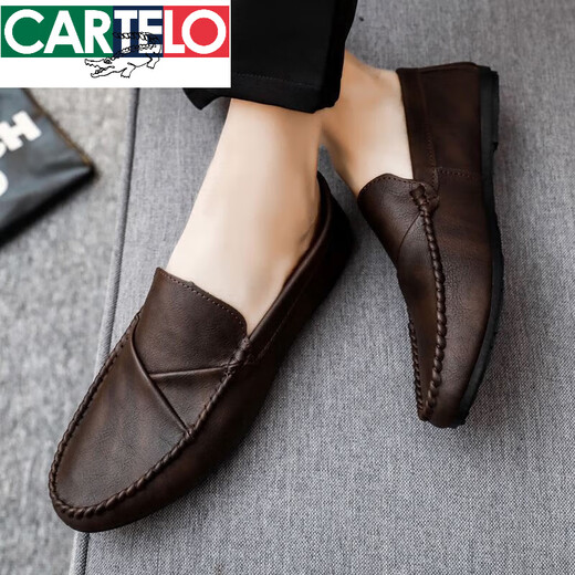 Cartelo Herren-Beanie-Schuhe koreanische Version der geschäftlichen Arbeit lässige Lederschuhe atmungsaktiv und vielseitig ohne Rutsch einstufige Herrenschuhe 2025 Spring J40-D829 Brown Special Price Brand Cut off 44 High-End