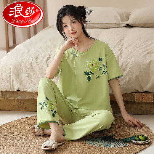 Langsha's new summer short-sleeved pants pajamas set Chinese style casual and comfortable to wear cotton home clothes outside 9905 M 75-95Jin [Jin equals 0.5 kg]