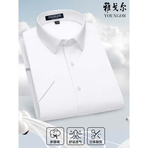 CEO雅戈尔男士短袖衬衫中年商务休闲条纹免烫职业正装纯色半袖棉衬衣 紫细纹 DX6624 45 【建议195-210斤】