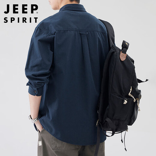 JEEP SPIRIT吉普日系复古长袖衬衫男秋季潮流休闲工装衬衣外套男 宝蓝 XL
