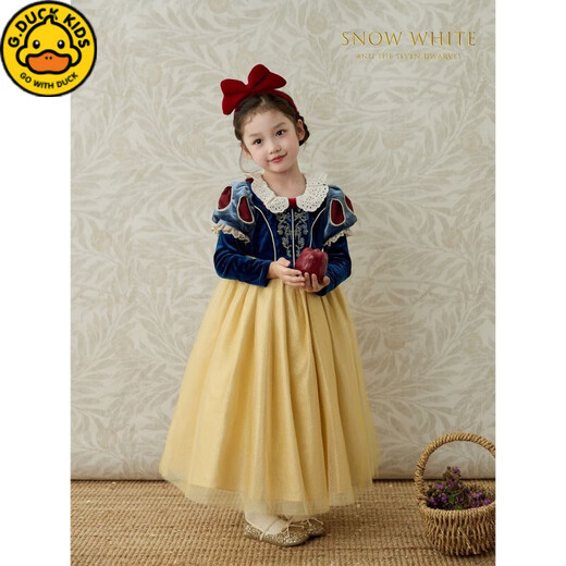 G.duck girls dress autumn and winter Snow White fashionable children's Lolita princess dress baby birthday dress tutu skirt Snow White fake two pieces 100 cm