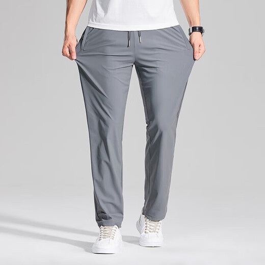 JOEONE men's ice silk casual pants summer lightweight drawstring sports men's pants straight-dragged trousers 723 gray M 90-110Jin [Jin equals 0.5 kg]