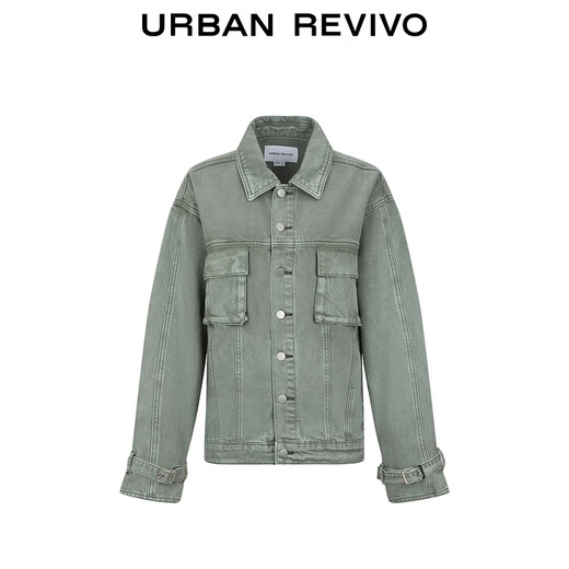 
UR2025 summer new women's clothing retro old washing water symmetric patch pocket casual jacket UID850012 light green (lender) XS