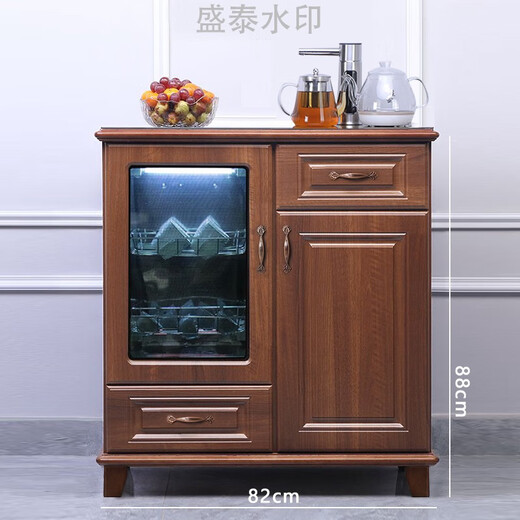 Tea bar machine cabinet integrated cabinet household fully automatic smart with disinfection 2024 new solid wood American and Chinese style water dispenser 6626SMT walnut color with disinfection ice warm