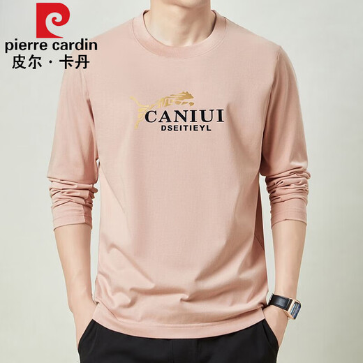 皮尔卡丹（pierre cardin）春秋季男士100%纯棉长袖t恤中年宽松圆领薄款休闲上衣打底T恤衫 【纯棉】子夜蓝JY-6630 XL 175141-155斤