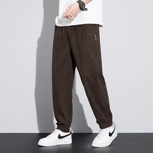 Ronghu ice silk drooping casual pants for men 2025 new summer thin fast dry trendy harem pants loose work trousers K143 black XL [Suggested 115-130Jin [Jin equals 0.5 kg]]