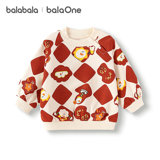 Bala BalaOne children's clothing children's sweatshirt baby 2025 new winter clothing plus velvet casual printed tops white and red tone 00316 90