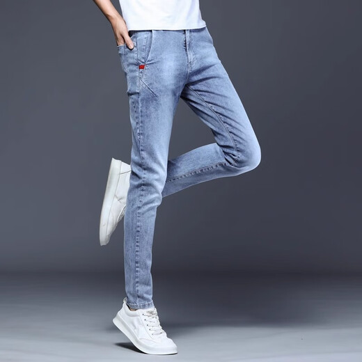 LEE KIDS high-end men's stretch jeans spring and autumn style 2025 new pants men's casual slim feet pants light-colored trousers black 1048 models 28