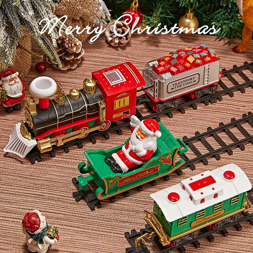 Jihu Christmas Electric Train Track Car Toy Boys Set Simulierte Hochgeschwindigkeits-Schiene-Kinder-Retro-Dampfzug mit verbesserter Fernbedienung Version Raucher Retro Front + 8-Charakter-Schiene + offizielle Standardkonfiguration