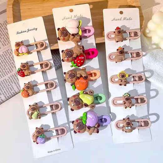 OUOETY卡皮巴拉发夹卡皮巴拉发夹可爱甜美儿童刘海夹头饰学生卡通水豚夹 U3D-1047[5个含卡纸]
