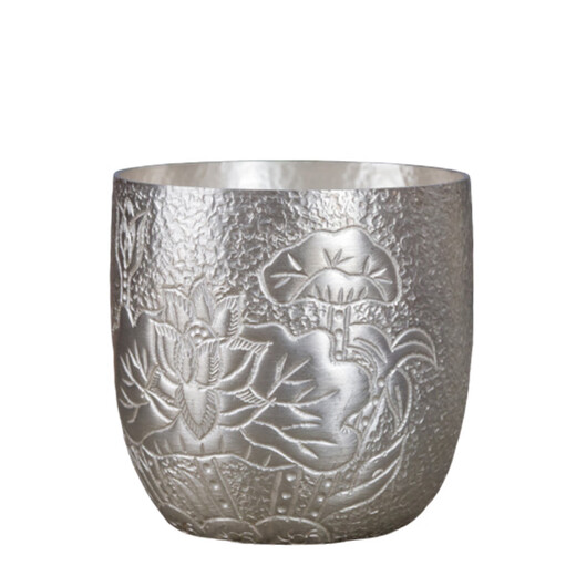 Short cloud sterling silver S999 solid silver wine set hand-made hammered large-capacity wine glass 1 two and a half sterling silver white wine small cups for home gifting small lotus 51g50ml+certificate+gift box