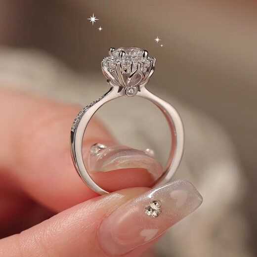 Pt950 platinum brilliant star moissanite diamond ring high-end niche design closed diamond ring wedding proposal ring brilliant star diamond ring 50 points - light luxury model default live mouth can be adjusted in size