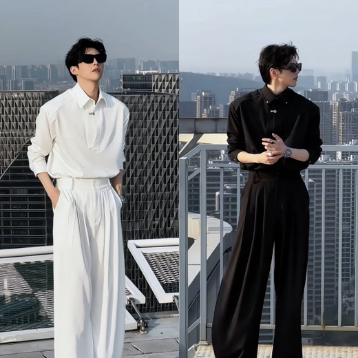 Luo Meng spring and summer high-end trendy brand suit designer simple shirt casual loose shirt trousers Pishuai original trendy white top XL 150-175Jin Jin is equal to 0.5 kg