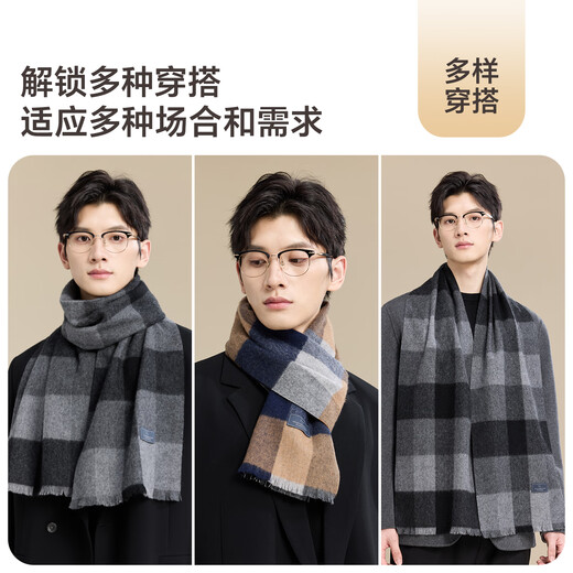 JIUMU Pure Wool Scarf Men's Autumn and Winter Warm Scarf for Boys as a New Year's Birthday Gift for Father in a Gift Box