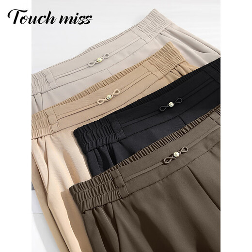 塔驰密司 TOUCH MISS高端时尚显瘦阔腿裤女2025夏季薄款高腰窄版垂坠直筒西装裤子 杏色-标准裤长100厘米 2XL 30/体重122-134斤内