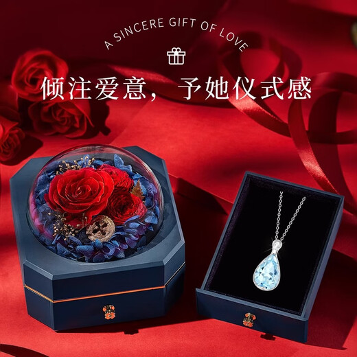 SGEPT950 Platinum Aquamarine Necklace for Girls Light Luxury Design High-end Rupert's Tears Pendant Gift Aquamarine-Rupert's Tears Necklace + Brand Gift Box