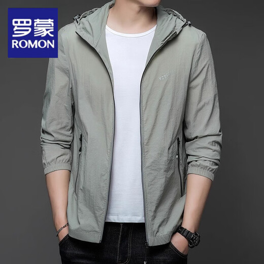 Romons neue Sonnenschutzkleidung für Herren Sommer dünne Outdoor-Eisseide-Kapuze-Jacke für Männer Sonnenschutz für Männer N9928 Mist Blue M 170 105-120jin [Jin gleich 0,5 kg]