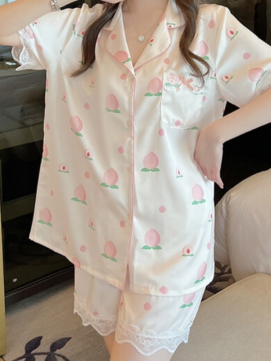 维多利亚的格调睡衣套装夏季女款短袖长裤高级感甜美水蜜桃夏天薄款两件套装 FS_9905#开衫短长水蜜桃 M