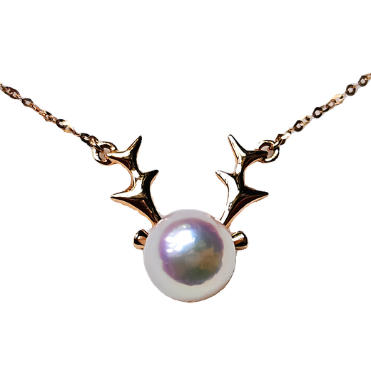 Only double aurora goddess Japanese akoya sea water pendant 18k rose gold antler necklace is round and fashionable 18k rose gold integrated chain + akoya flower beads 9.5-10mm