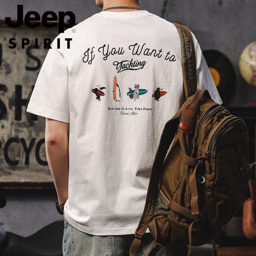 Jeep Spirit Summer New Style Teenage T-shirt à manches courtes chemise de base de cou rond rétro japonaise et polyvalent T-shirt masculin 1506 Green foncé lourd 260g M 100-120Jin [Jin est égal à 0,5 kg]