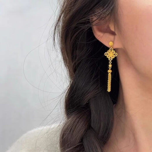 UHFQ Old Phoenix New Chinese Style Chinese Knot Tassel Long Style National Style Exquisite Earrings Z2-Golden Chinese Knot Tassel Earrings