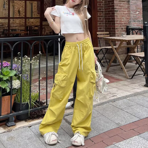 Pantalon de travail de usure de dopamine simple décontractée pour les femmes au printemps et à l'été cordon hip-hop mince-feel large pantalon de plancher