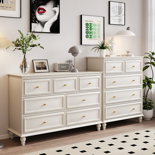 Xiaomi Noble American Solid Wood Chest of Drawers Bedroom Drawer Cabinet French Wall Side Cabinet Storage White American Single Dressing Table Stool Not Included (Table Legs Need To Be Assembled Manually)