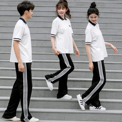 Cool Zhang (Kuzhang) Suit de clase Traje de verano Estudiantes de secundaria Estudiantes Sports Reunión de la ropa del equipo Camisa del jardín del jardín Camisa de trabajo Men y mujeres 9922 Pantalones negros XS