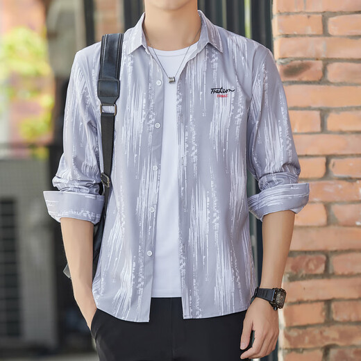 
Playboy (PLAYBOY) summer men's long-sleeved ultra-thin shirt jacket American loose high-end draping ice silk cool sunscreen shirt 6173 gray M 90-110Jin [Jin equals 0.5 kg]