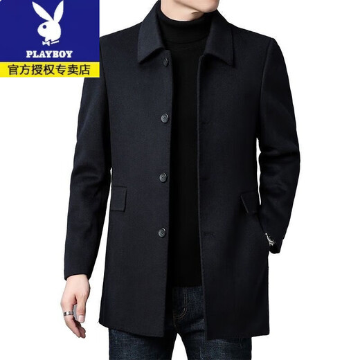 Playboy (PLAYBOY) medium-length thickened double-sided woolen coat for men in autumn and winter, lapel woolen coat, high-end Korean style windbreaker, daddy outfit, gray. Add to favorites and purchase for priority delivery. 2XL 150-170Jin Jin is equal to 0.5 kg